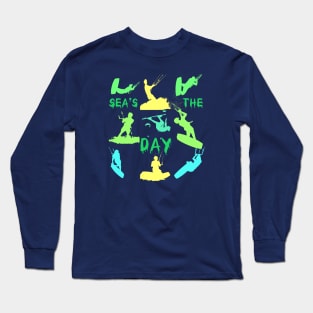 Kitesurfer Silhouette Pattern With Seas The Day Quote Long Sleeve T-Shirt